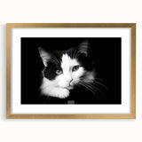 Framed wall art featuring a whimsical design of a cat surrounded by lush greenery, with a gold frame and matting, perfect for adding a playful touch to home decor.