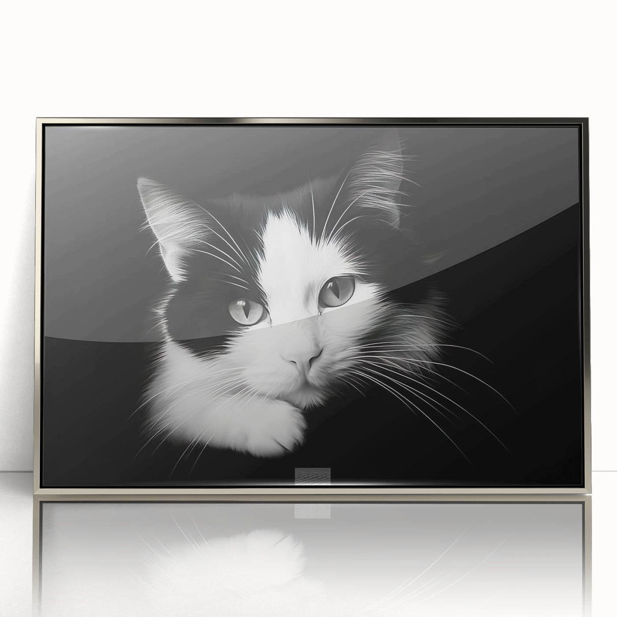 Framed wall art featuring a striking cat design from the 'Animals A Wild Life' collection, with a sleek silver frame and vibrant colors, ideal for animal lovers.