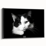 Framed wall art featuring a wild cat design on canvas, showcasing vibrant colors and intricate details, set against a sleek black frame for a modern touch.