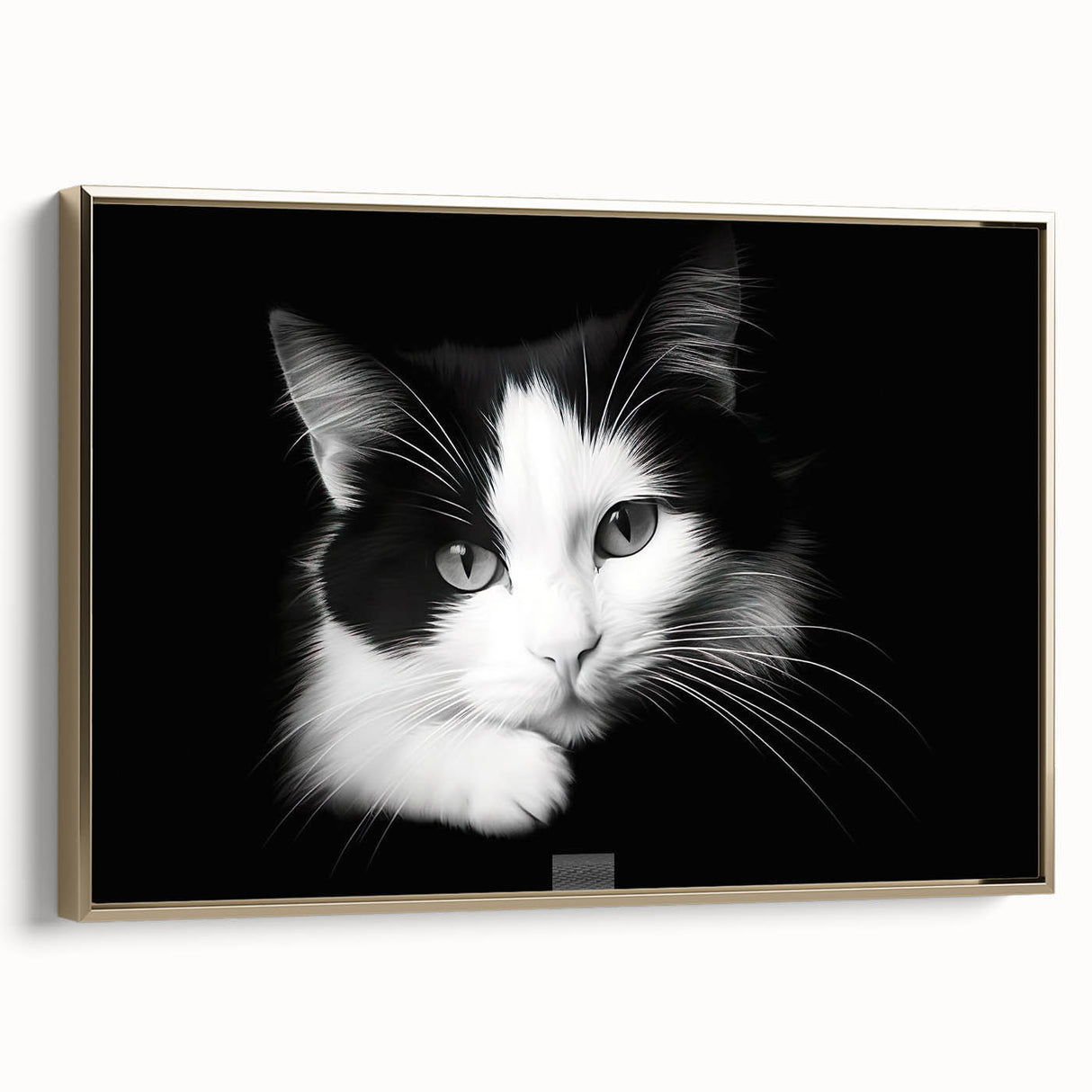 Framed wall art featuring a stylish cat design from the "Animals: A Wild Life" collection, showcasing a gold frame and a modern aesthetic, perfect for animal lovers.