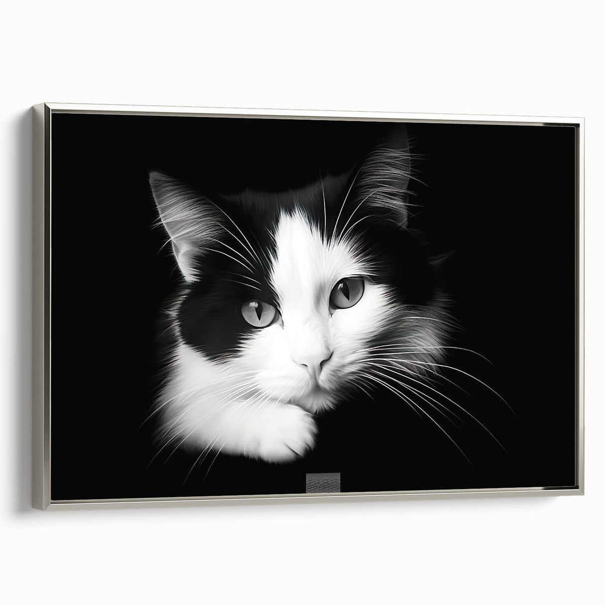 Framed canvas wall art featuring a wild cat design in silver tones, showcasing intricate details and textures, perfect for animal lovers and modern decor.