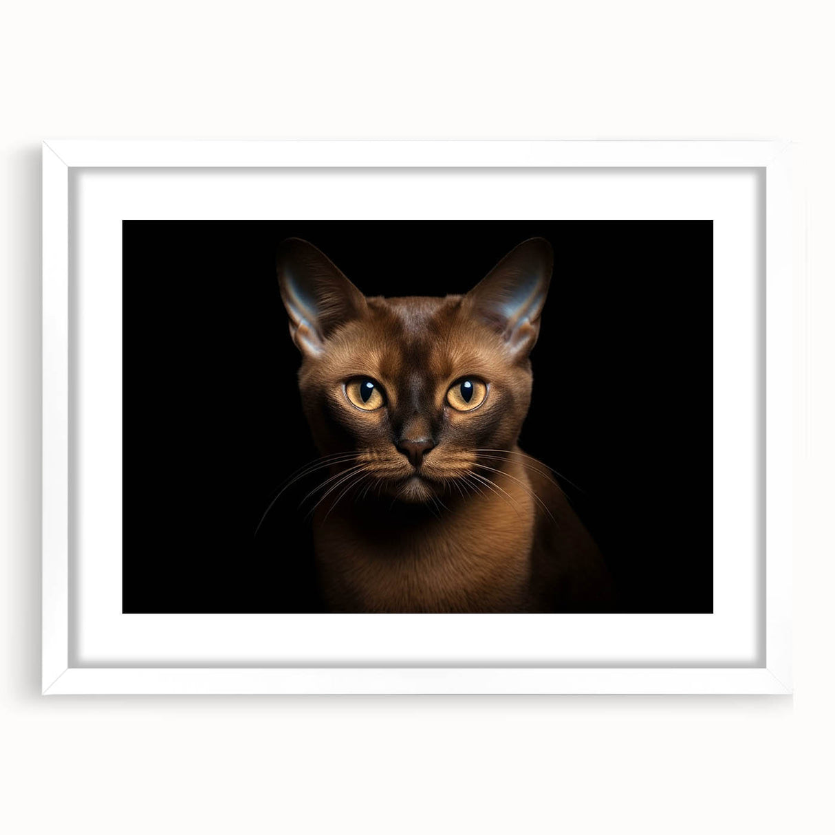 Framed wall art displaying a whimsical cat design in a white mat, ideal for animal lovers and home decor enthusiasts, enhancing any living space's charm.