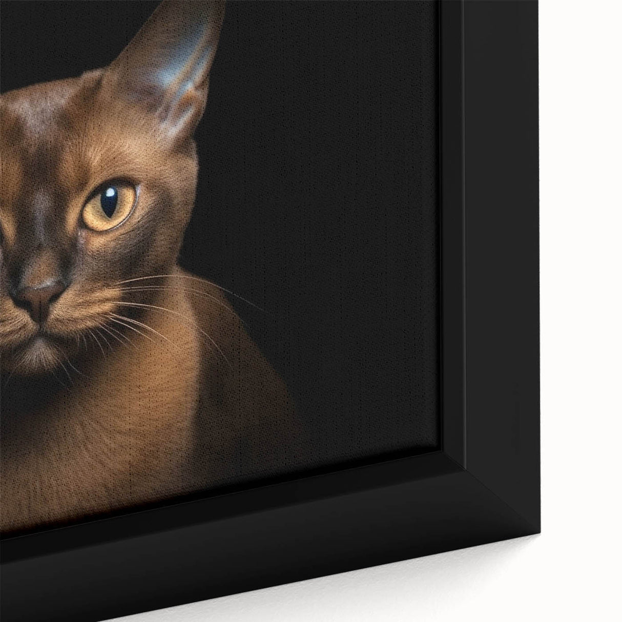 Close-up of a framed canvas wall art featuring a vibrant cat design, showcasing intricate details and colors that highlight its playful nature, perfect for animal lovers.