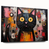 Side view of an acrylic wall art piece featuring a whimsical cat design, showcasing vibrant colors and intricate details, perfect for animal lovers and home decor.