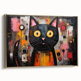 Framed wall art featuring a wild cat design, highlighted in gold accents against a vibrant backdrop, perfect for animal lovers and home decor enthusiasts.