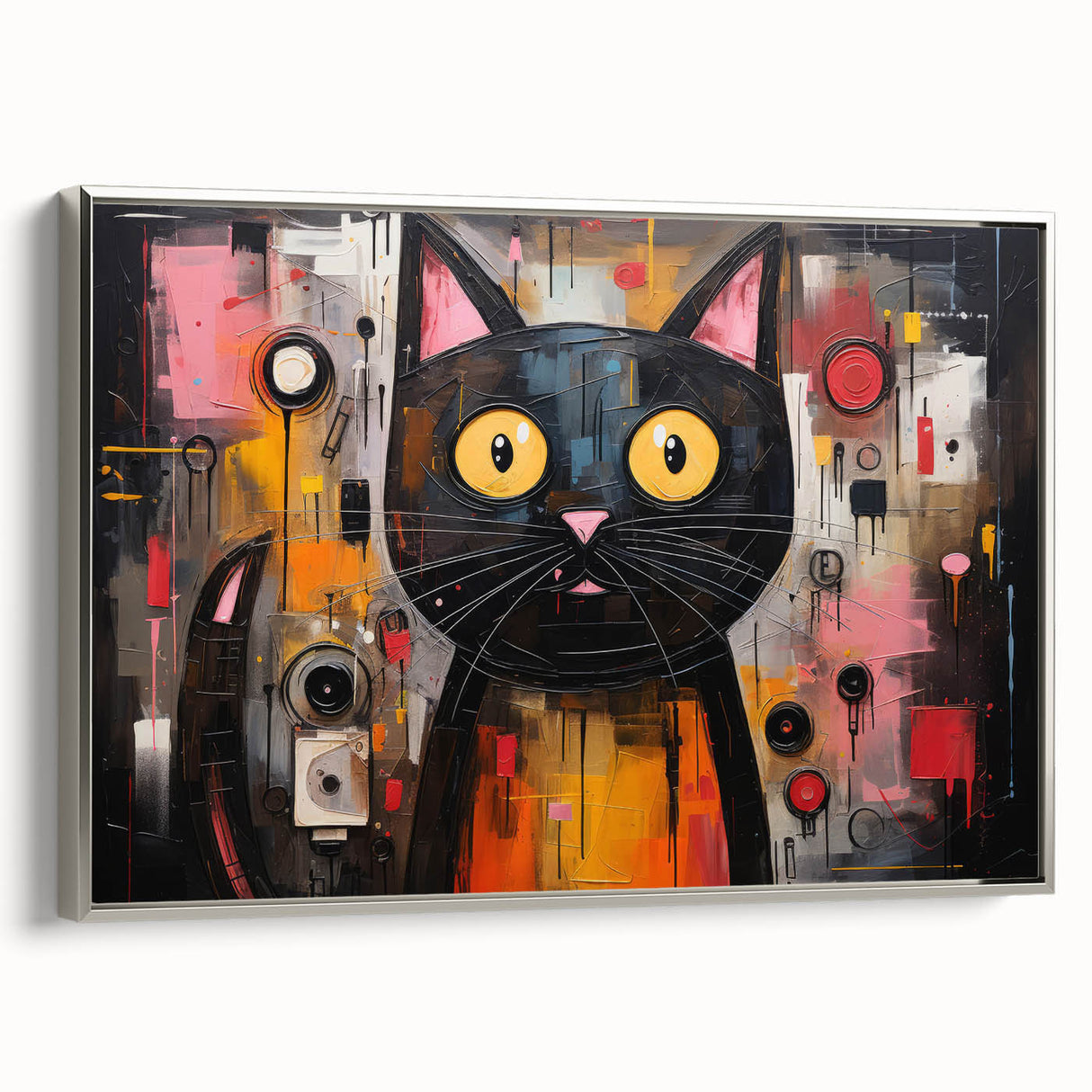 Framed wall art showcasing a wild cat design in a silver frame, perfect for animal lovers, adding a touch of elegance to home decor.