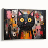 Framed wall art showcasing a wild cat design in a silver frame, perfect for animal lovers, adding a touch of elegance to home decor.
