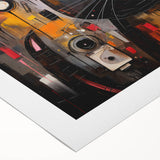 Rolled canvas art showcasing a whimsical cat design in vibrant colors, perfect for adding a playful touch to home decor, showcased in a protective cardboard tube.