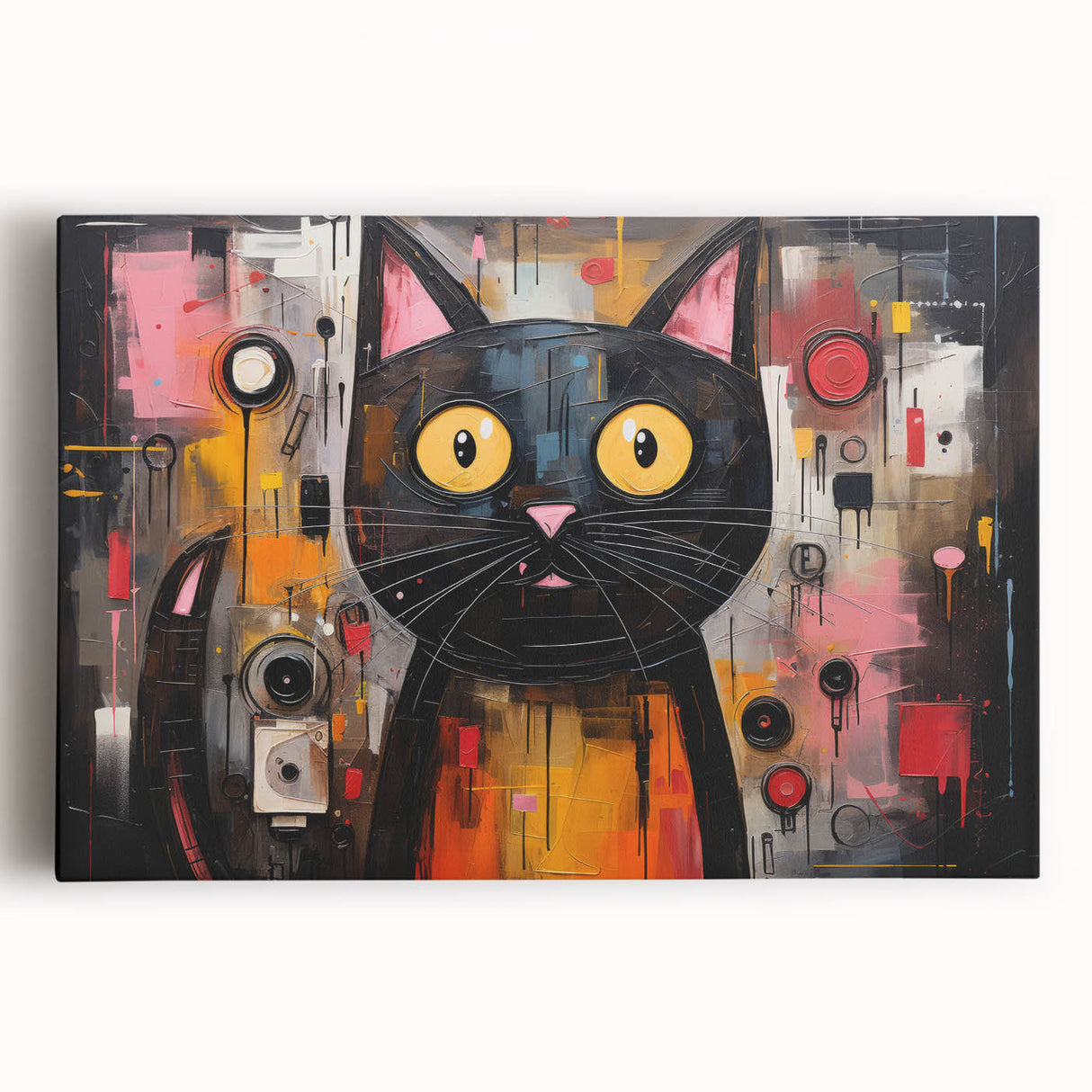Stretched canvas wall art featuring a vibrant wild cat design with intricate details, perfect for animal lovers and home decor enthusiasts.