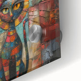 Close-up view of a vibrant wildcat wall art design showcasing intricate details and colors, printed on acrylic glass, ideal for animal-themed decor.
