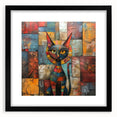 Framed wall art featuring a whimsical cat design from the "Animals A Wild Life" collection, showcasing a sleek black frame and mat, perfect for modern decor.
