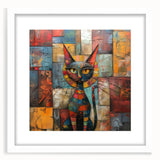 Framed wall art featuring a whimsical cat design, set against a white mat, perfect for adding a playful touch to home decor, ideal for animal lovers.