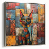 Framed wall art showcasing a sleek silver side view of a wild cat design, perfect for animal lovers and modern home decor, highlighted by soft textures and vibrant colors.