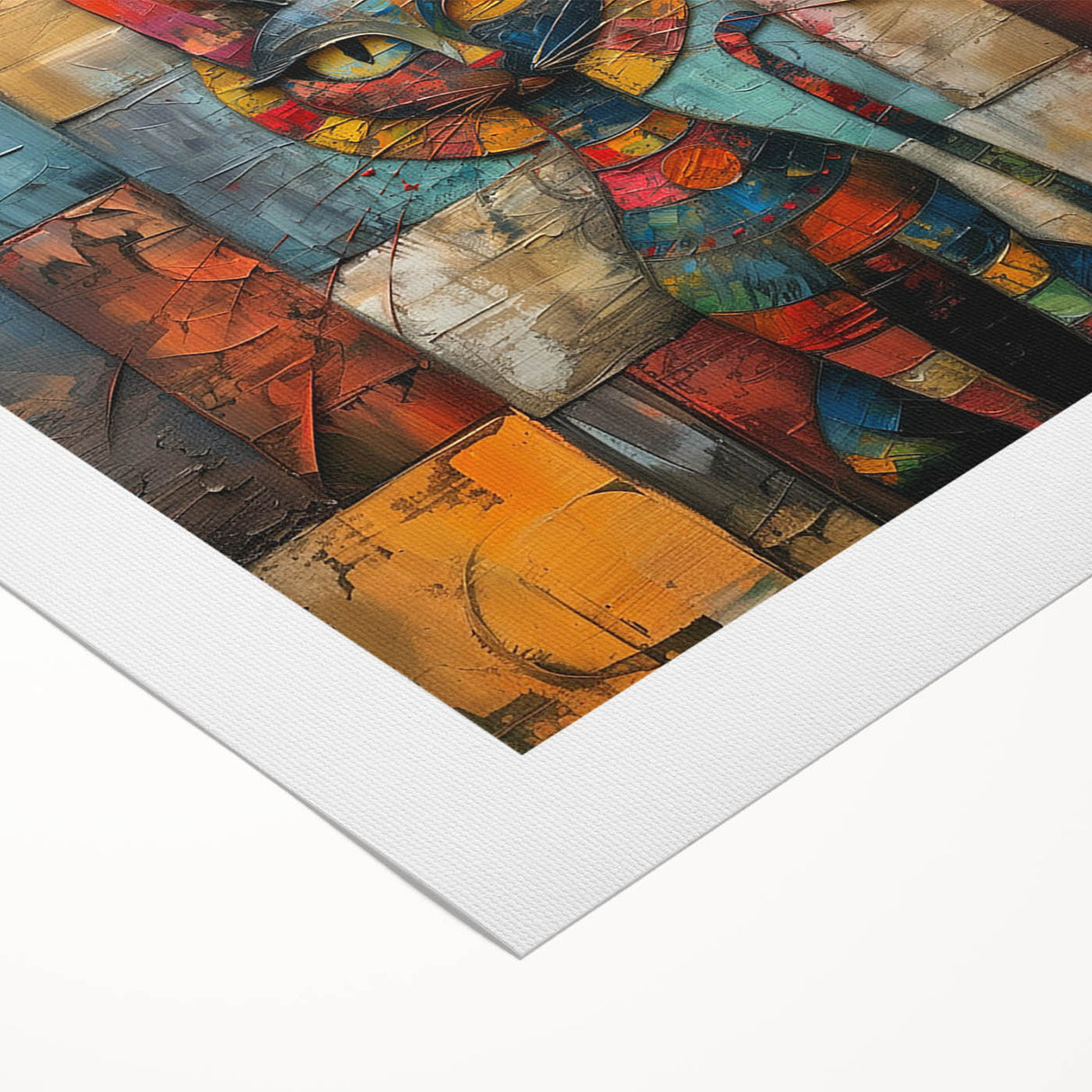 Colorful canvas artwork featuring a wildcat design, showcasing vibrant colors and intricate details, perfect for animal lovers or home decor enthusiasts.
