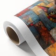 Vibrant rolled canvas wall art featuring a whimsical cat design, showcasing intricate details and bold colors, perfect for animal lovers' decor.