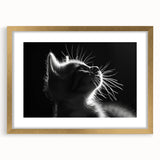 Framed wall art collection featuring a whimsical cat design, elegantly matted and presented in a gold frame, perfect for animal lovers and modern decor.