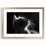 Silver-framed wall art featuring a wild cat design, elegantly matted, ideal for nature-themed decor. Perfect for animal lovers and art collectors alike.