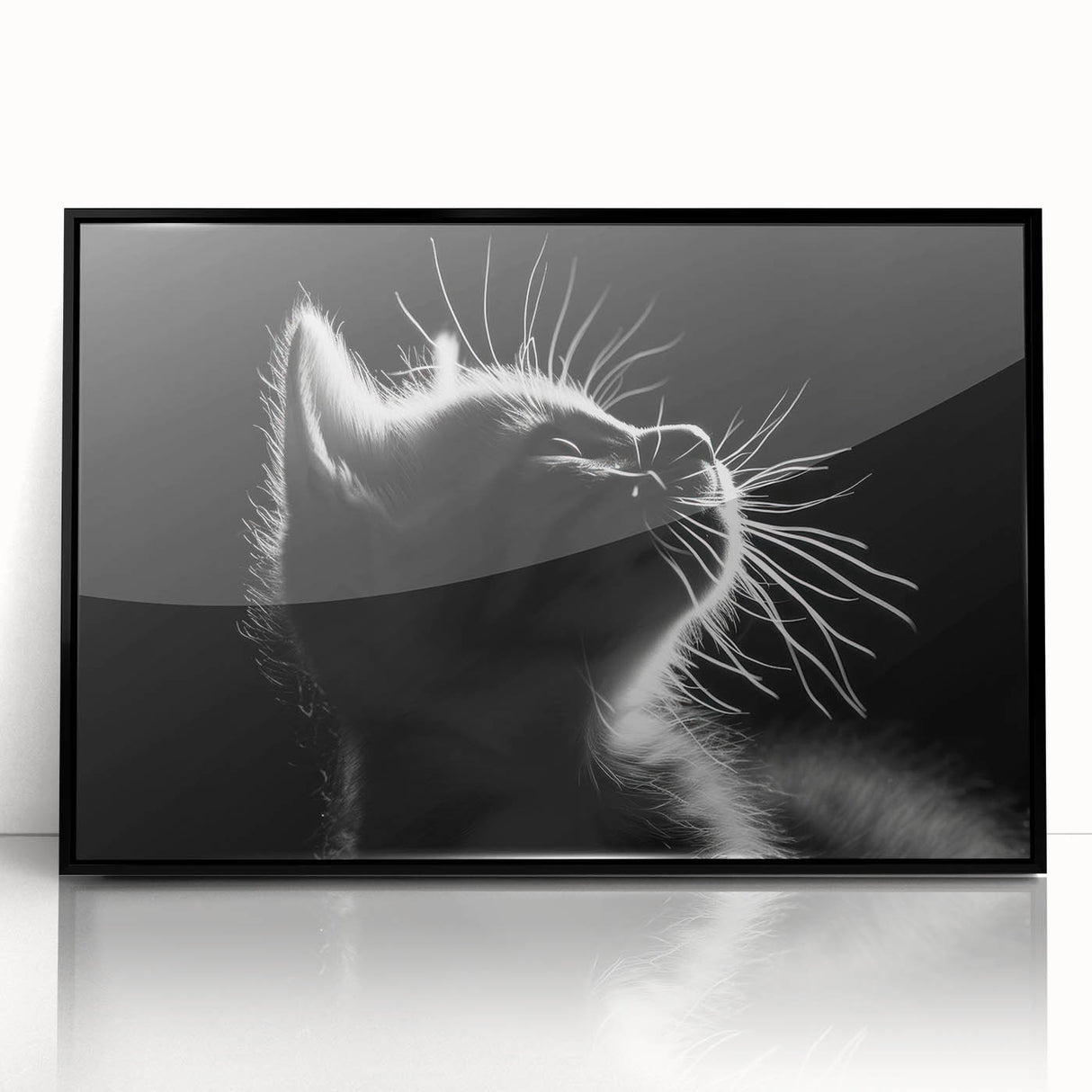 Framed acrylic wall art showcasing a vibrant, wild-life cat design with intricate details, set against a sleek black frame, perfect for animal lovers' home decor.