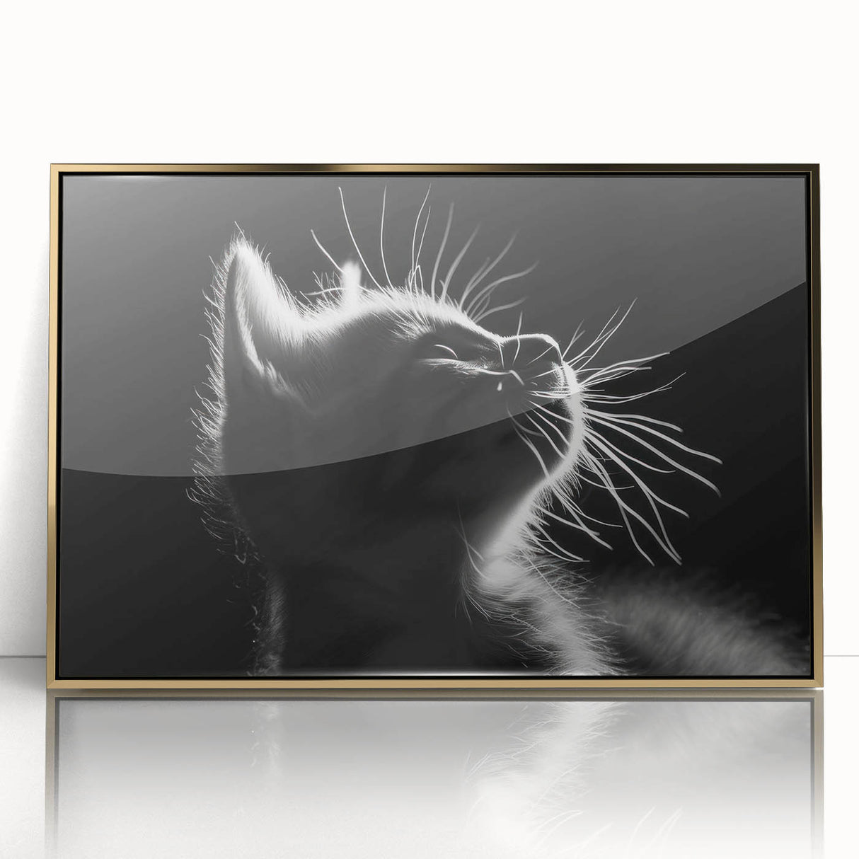 Framed acrylic wall art featuring a vibrant wild cat design, showcasing intricate details and a gold border, perfect for animal lovers and home decor enthusiasts.