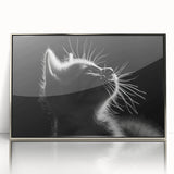 Framed wall art featuring a stylish cat design in silver acrylic, perfect for animal lovers, showcasing modern decor for home or office spaces.