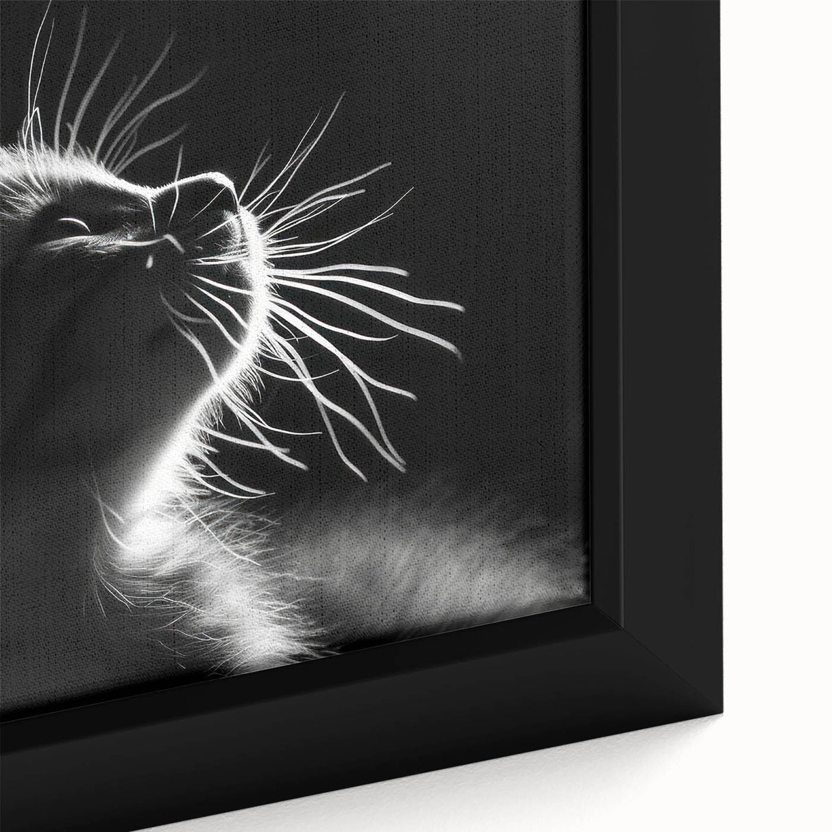 Close-up of framed wall art featuring a wild cat design on canvas, showcasing vibrant colors and intricate details. Perfect for animal lovers and contemporary decor.