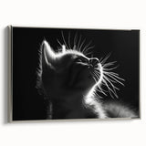 Framed wall art featuring a stylish cat design in silver tones, showcasing intricate details and textures, perfect for modern home decor.
