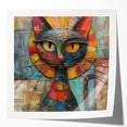 Vibrant wall art print featuring a colorful and playful cat design, showcasing intricate details and bold colors, perfect for animal lovers' decor.