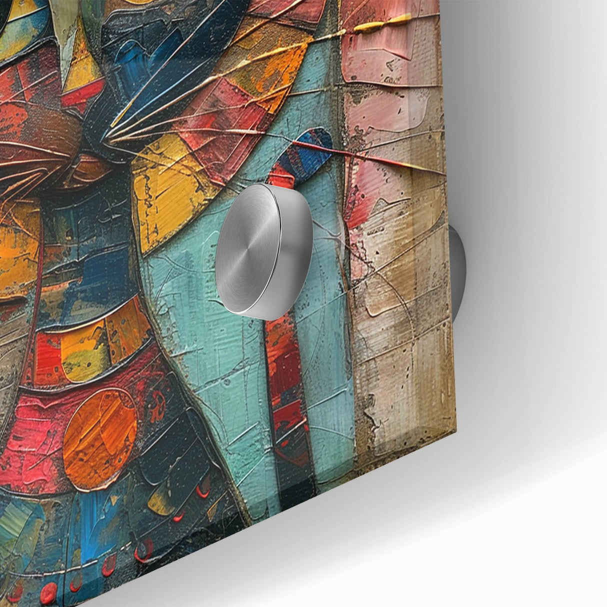 Close-up of a vibrant acrylic wall art piece showcasing a wild cat design, featuring intricate details and colors that highlight the beauty of wildlife. Perfect for animal lovers and home decor enthusiasts.