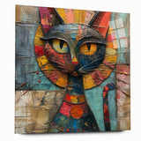 Acrylic glass wall art featuring a vibrant, side-view illustration of a wild cat design, showcasing intricate details and bold colors, ideal for animal lovers' decor.