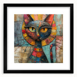 Framed wall art featuring a sleek black border showcasing a wild cat design, expertly matted for a polished look, ideal for nature-themed decor.