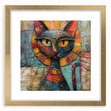 Framed wall art featuring a whimsical cat design from the "Wild Life" collection, with a gold mat and frame, perfect for animal lovers' home decor.