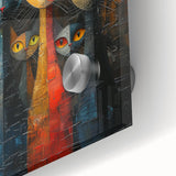 Close-up of a vibrant acrylic glass wall art piece featuring a wild cat design, showcasing intricate details and bold colors ideal for animal lovers and modern decor.