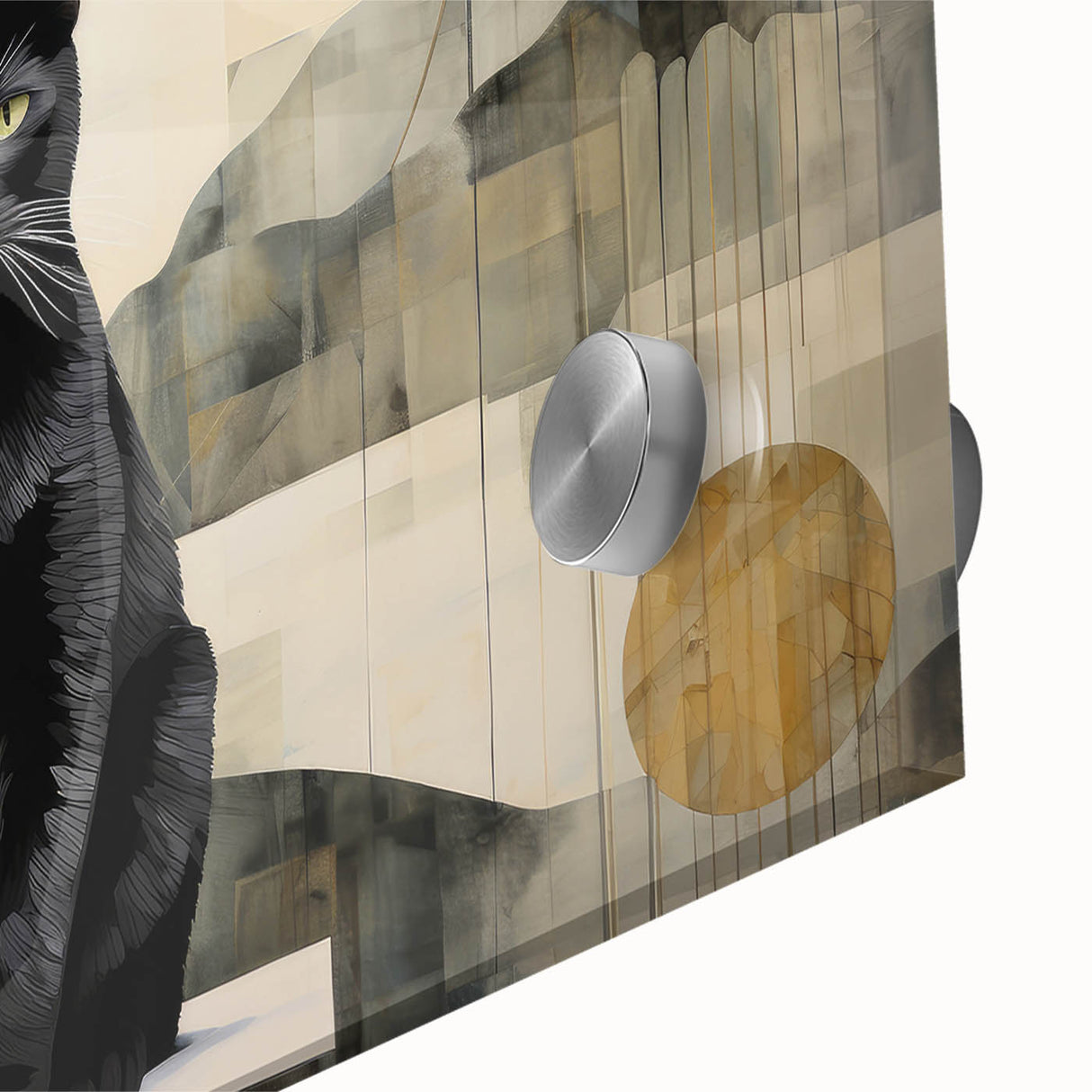 Close-up of a vibrant acrylic wall art piece featuring a wild cat design, showcasing intricate details and bold colors, perfect for animal lovers and home decor.