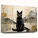 Side view of a vibrant acrylic glass wall art piece featuring a whimsical cat design, showcasing intricate colors and patterns, perfect for animal lovers' decor.