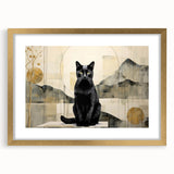 Framed wall art collection showcasing a whimsical cat design in gold accents, perfect for animal lovers, enhancing home decor with a playful touch.
