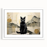 Framed wall art showcasing a whimsical cat design from the "Animals A Wild Life" collection, featuring a white mat and sleek frame for modern decor.
