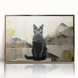 Framed acrylic wall art showcasing a vibrant cat design with gold accents, ideal for animal lovers and home decor enthusiasts, enhancing any room's aesthetic.