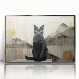 Framed wall art collection featuring a stylish cat design in vibrant colors, set in a sleek silver frame, ideal for animal lovers and modern decor.