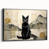 Framed canvas wall art showcasing a stylish cat design in a modern black frame, adding a touch of elegance to any living space, ideal for animal lovers.