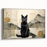 Framed canvas wall art showcasing a sleek, silver-toned cat design with a modern aesthetic; perfect for animal lovers and contemporary decor enthusiasts.