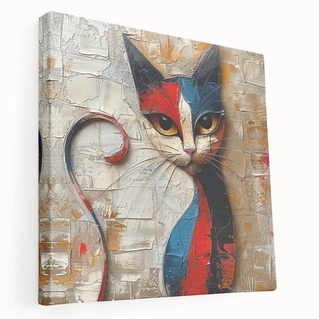 Colorful stretched canvas wall art featuring a side view of a wild cat design, showcasing vibrant hues and intricate details, perfect for animal lovers and home decor.