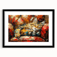 Framed wall art collection featuring a sleek black mat and whimsical cat design, perfect for animal lovers seeking stylish home decor. The piece combines playful imagery with a modern aesthetic, enhancing any room's ambiance.