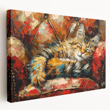 Stretched canvas wall art featuring a vibrant cat design in a wild animal theme, showcasing rich colors and intricate details, ideal for modern decor.