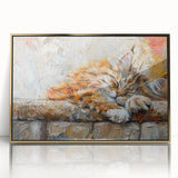 Framed wall art featuring a sleek gold-accented design of a wild cat, showcasing intricate details and vibrant colors, ideal for animal lovers and modern decor enthusiasts.