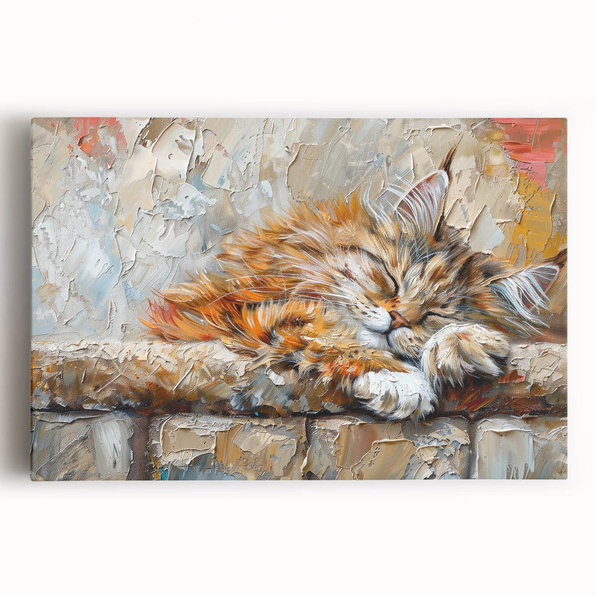 Stretched canvas wall art showcasing a vibrant cat design in a wild-life theme, featuring bold colors and intricate detailing, perfect for animal lovers' decor.