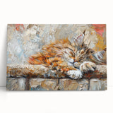 Stretched canvas wall art featuring a whimsical cat design, showcasing vibrant colors and playful details, perfect for animal lovers' decor.