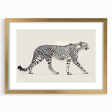 Framed wall art showcasing a striking cheetah design, highlighted with gold accents, ideal for wildlife enthusiasts and modern home decor. The artwork features vivid colors and intricate details, perfect for adding a touch of elegance to any living space.