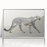 Framed acrylic wall art featuring a striking cheetah design on a white background, perfect for wildlife enthusiasts and modern decor, adding elegance and vibrancy to any space.