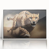 Framed wall art featuring a sleek cheetah design in a contemporary style, showcasing vibrant colors and intricate details, perfect for wildlife enthusiasts and modern decor.