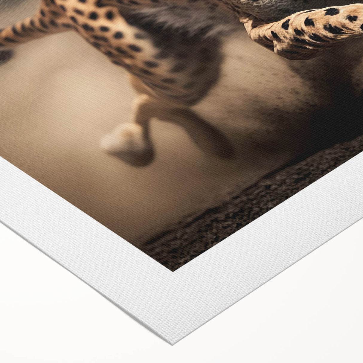Cheetah wall art design on rolled canvas showcasing vibrant colors and dynamic patterns, ideal for nature enthusiasts and wildlife decor lovers, packaged securely.